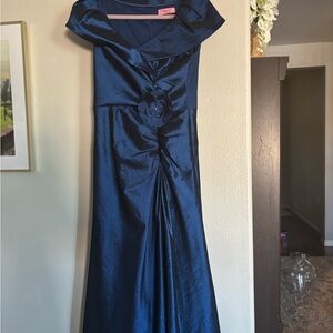 Eliza J Navy Blue Satin Maxi Dress